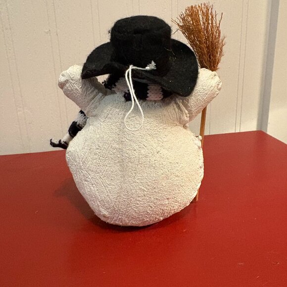 Share Christmas Decor Snowman Figurine, Cotton, painted, holds a broom, 6" tall - Picture 2 of 2